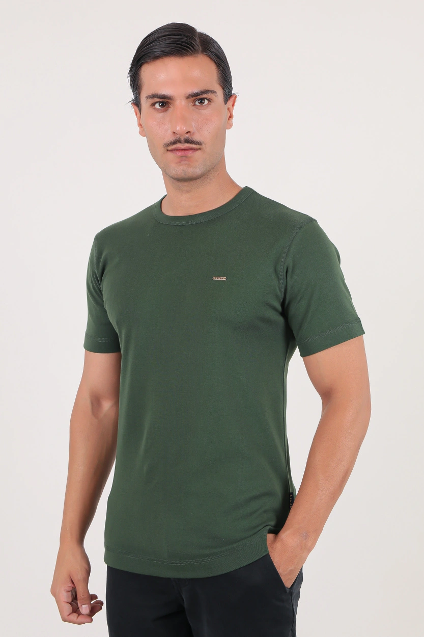 تیشرت یقه گرد آستین کوتای ساده رنگ سبز