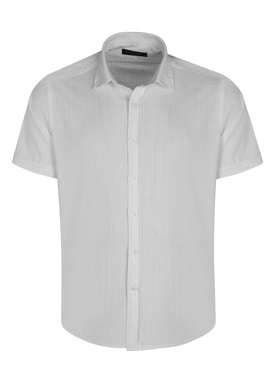 پیراهن نخی مردانه آستین کوتاه رنگ سفید