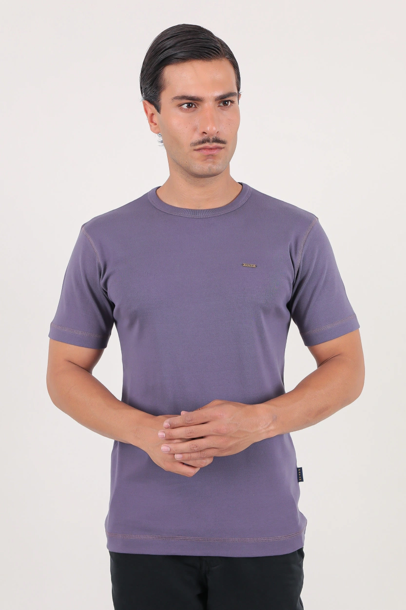 تیشرت یقه گرد آستین کوتای ساده رنگ بنفش
