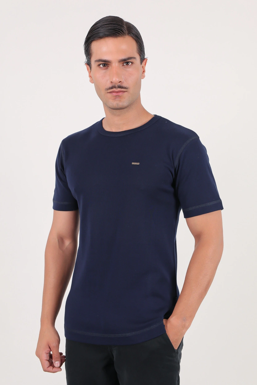 تیشرت یقه گرد آستین کوتای ساده رنگ سرمه ای