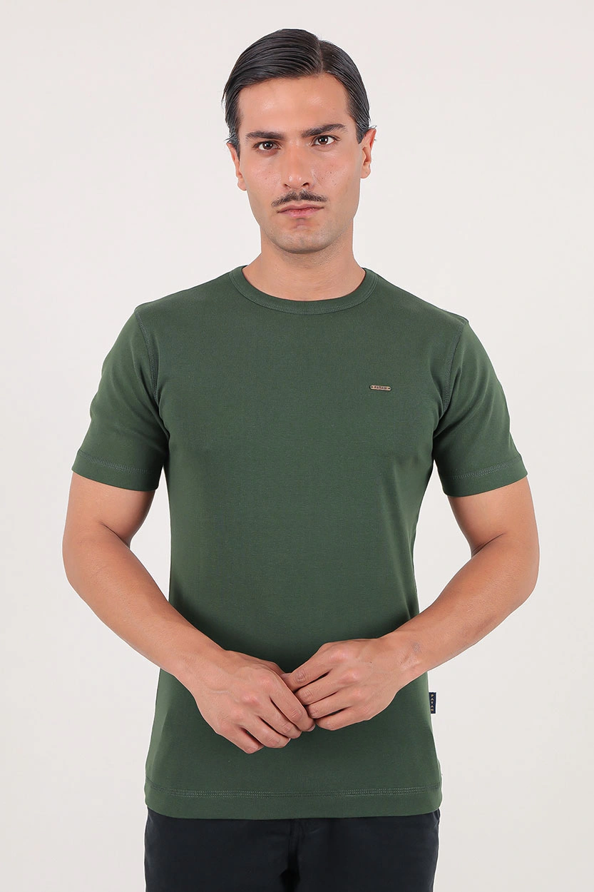 تیشرت یقه گرد آستین کوتای ساده رنگ سبز پررنگ