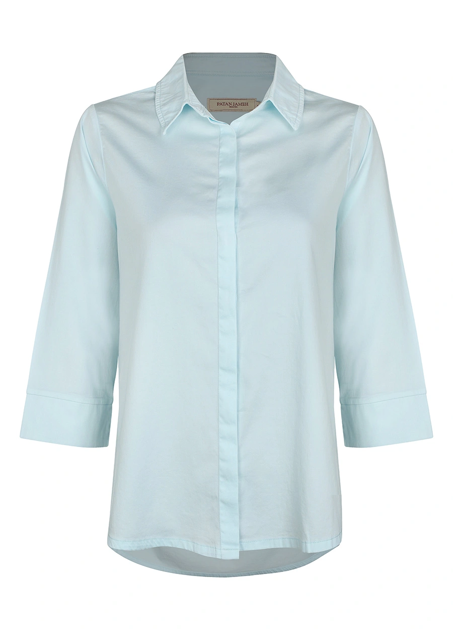 شومیز قاپک مخفی زنانه رنگ آبی