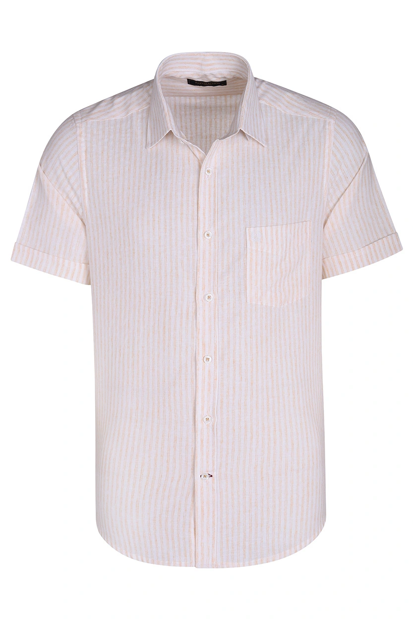 پیراهن نخی مردانه آستین کوتاه طرح راه راه