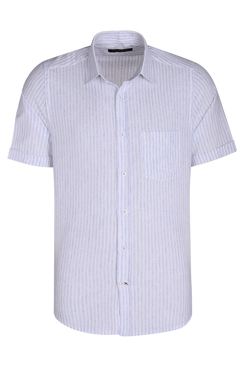 پیراهن نخی مردانه آستین کوتاه طرح راه راه