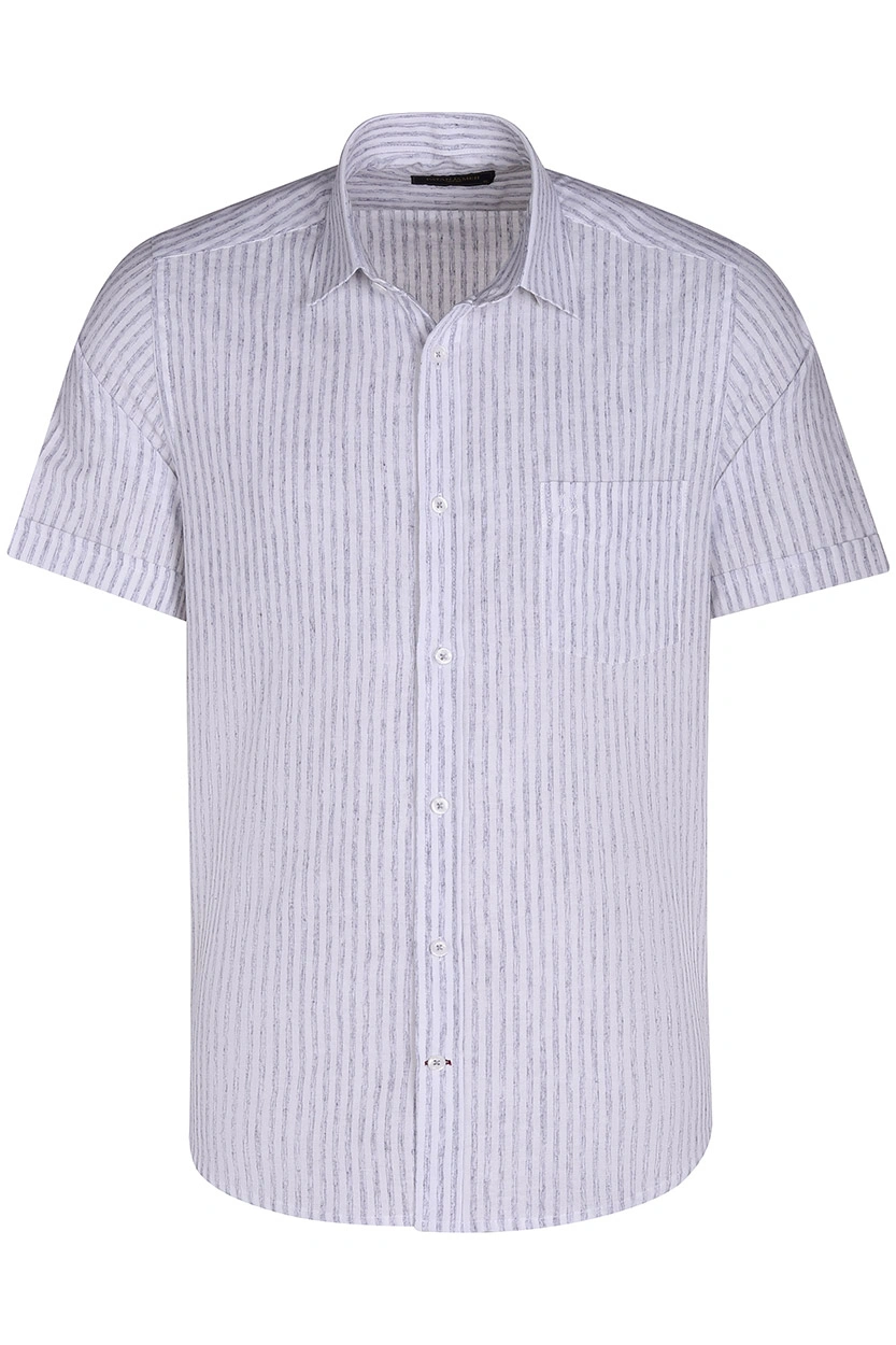 پیراهن نخی مردانه آستین کوتاه طرح راه راه