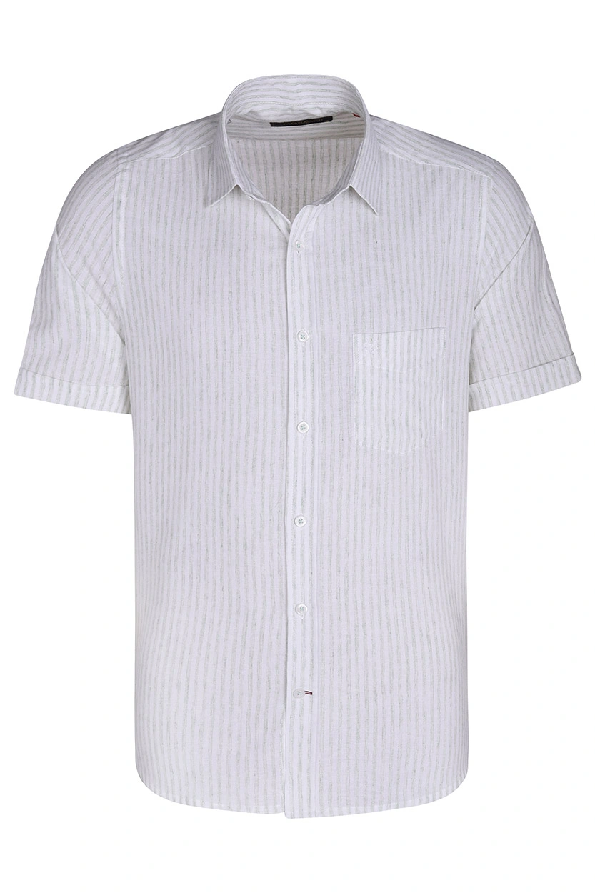 پیراهن نخی مردانه آستین کوتاه طرح راه راه