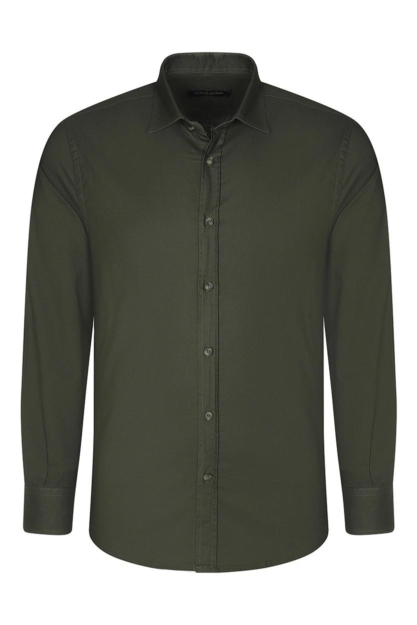 پیراهن آستین بلند مردانه ساده رنگ سبز تیره