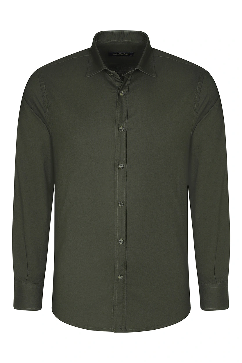 پیراهن آستین بلند مردانه ساده رنگ سبز تیره