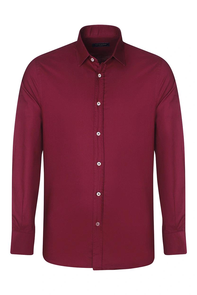 پیراهن آستین بلند مردانه ساده رنگ زرشکی