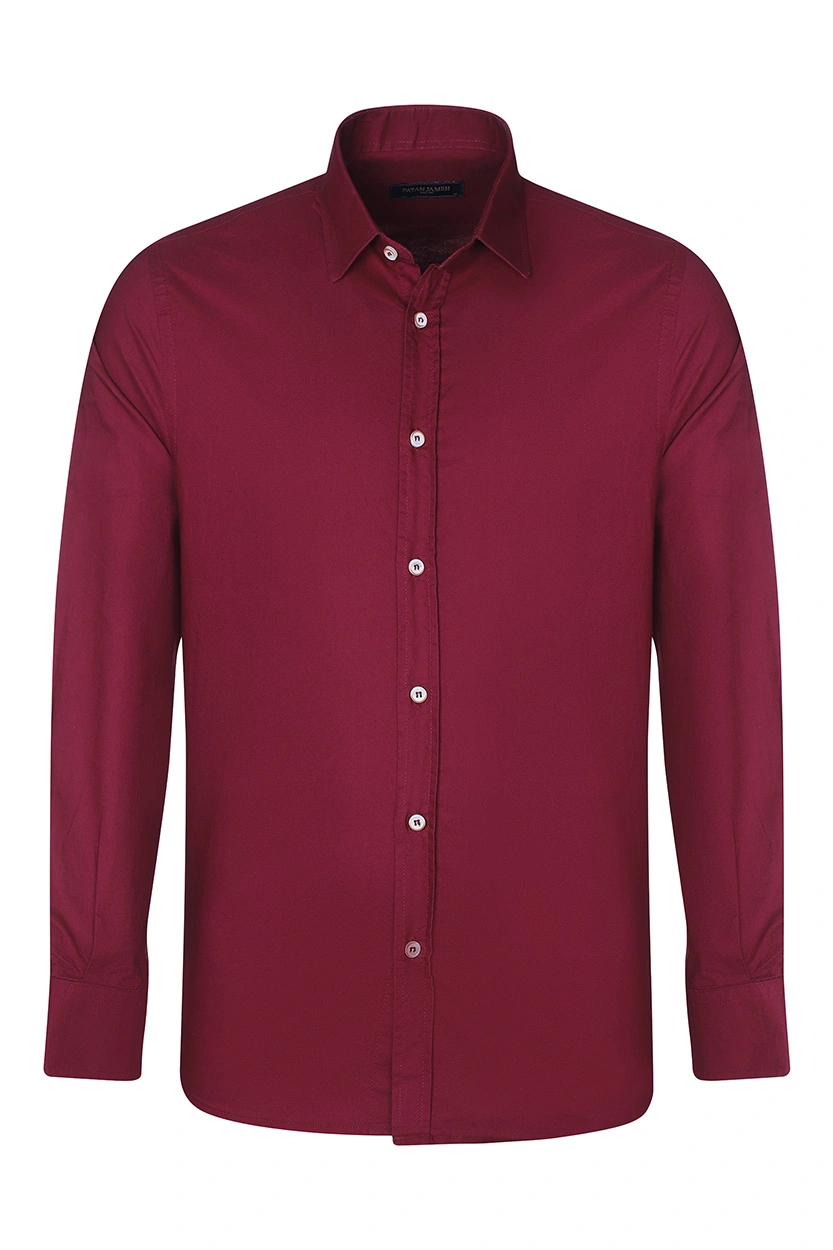 پیراهن آستین بلند مردانه ساده رنگ زرشکی