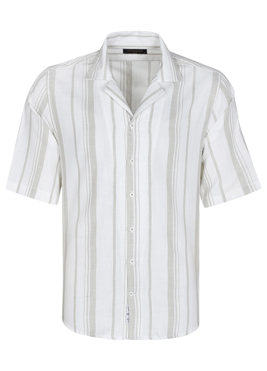 پیراهن یقه انگلیسی مردانه طرح راه راه سفید سبز