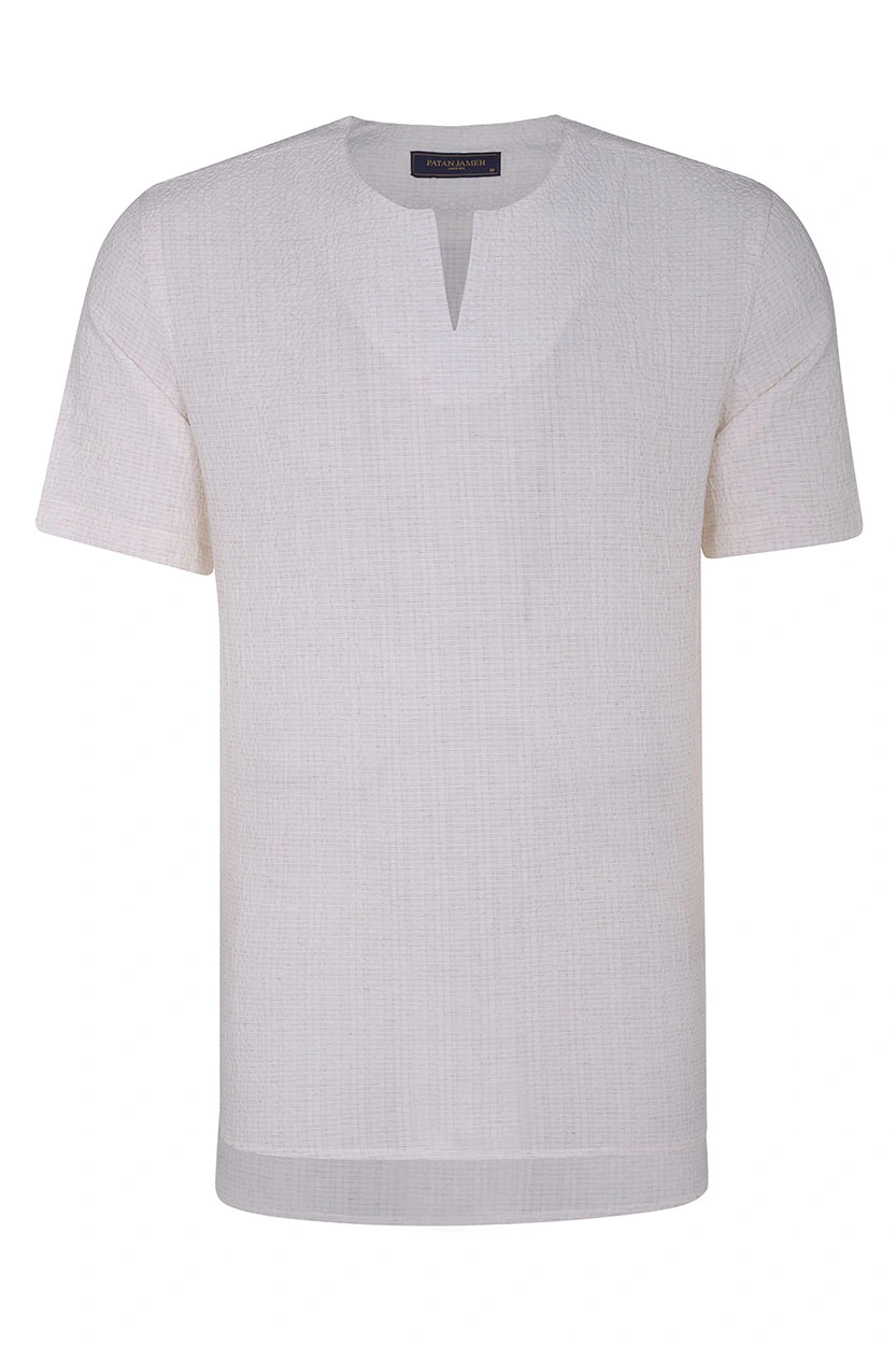 پیراهن آستین کوتاه مردانه رنگ کرم