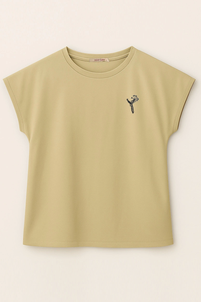 تیشرت کیمونو گلدوزی شده زنانه رنگ کرم