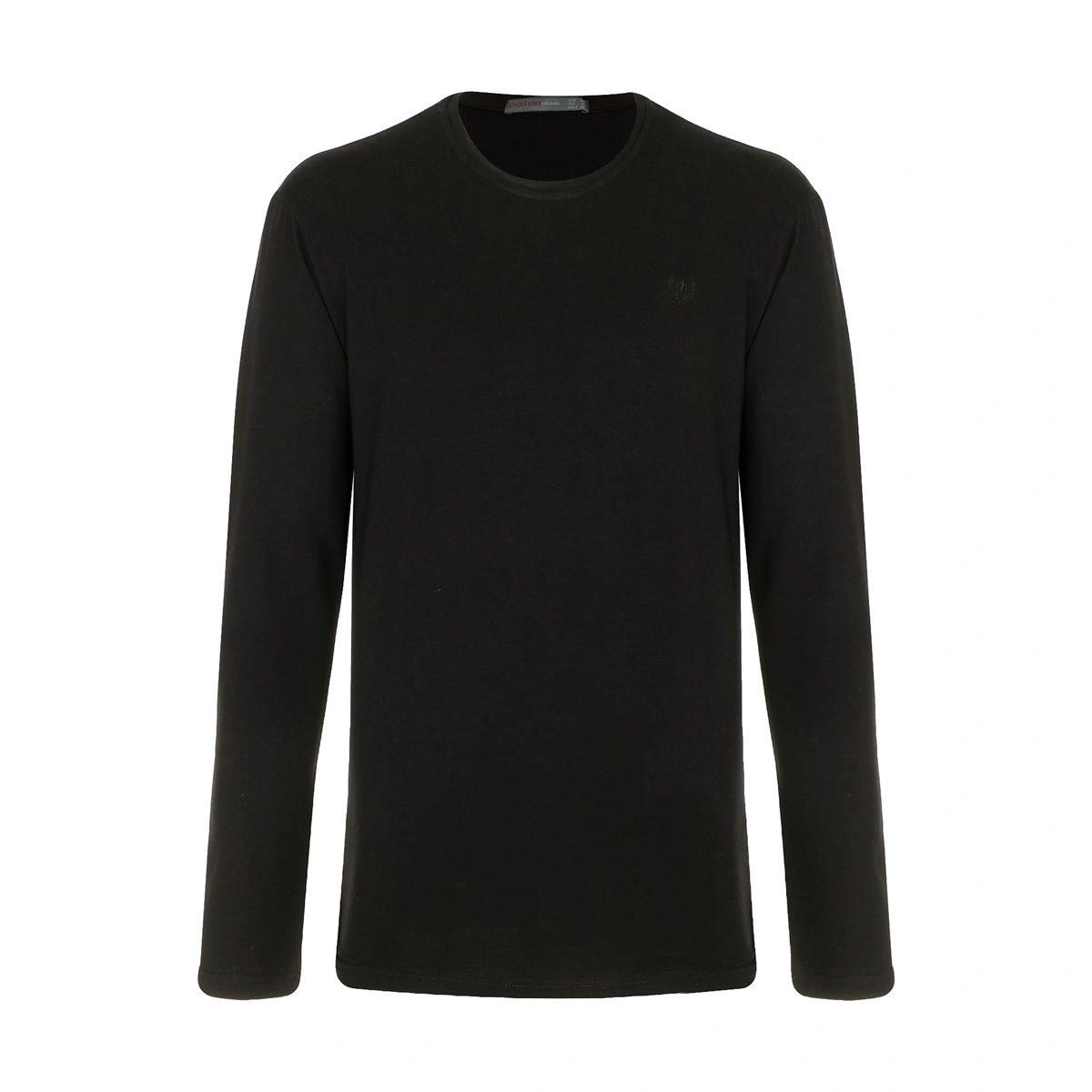 تیشرت مردانه آستین بلند یقه گرد مشکی رنگ پارچه 100 درصد پنبه قد 70 سانتیمتر ساخت ایران تولید پاتن جا