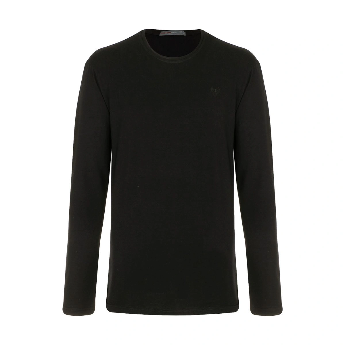 تیشرت مردانه آستین بلند یقه گرد مشکی رنگ پارچه 100 درصد پنبه قد 70 سانتیمتر ساخت ایران تولید پاتن جا