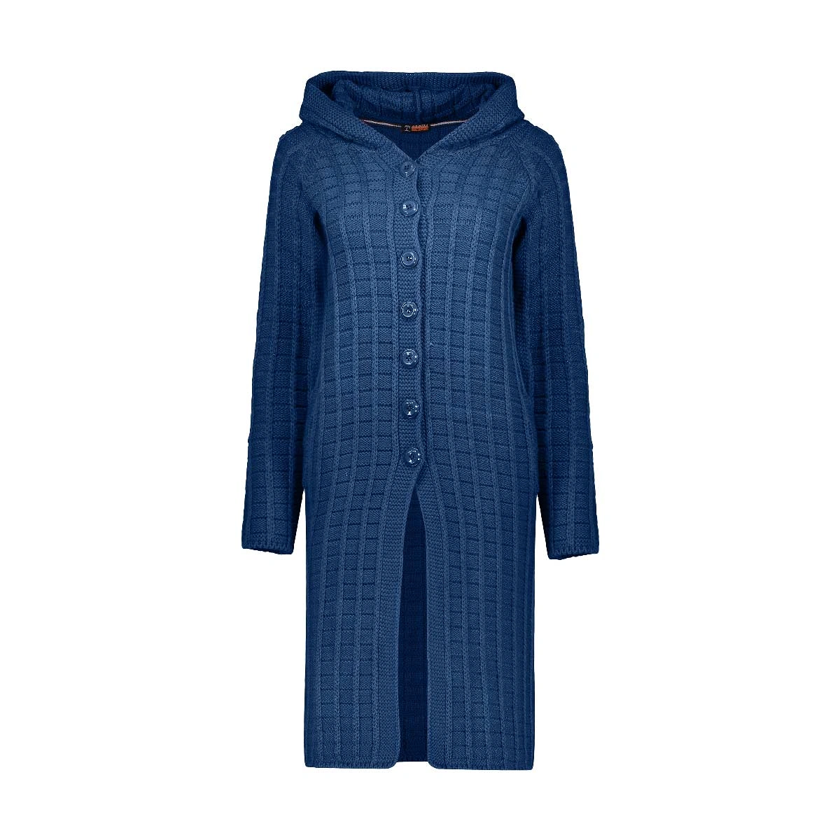 مانتو بافت کلاهدار زنانه تولید پاتن جامه می باشد - جنس پلی استر / اکریلیک - 7 دکمه / آستین بلند- قد 