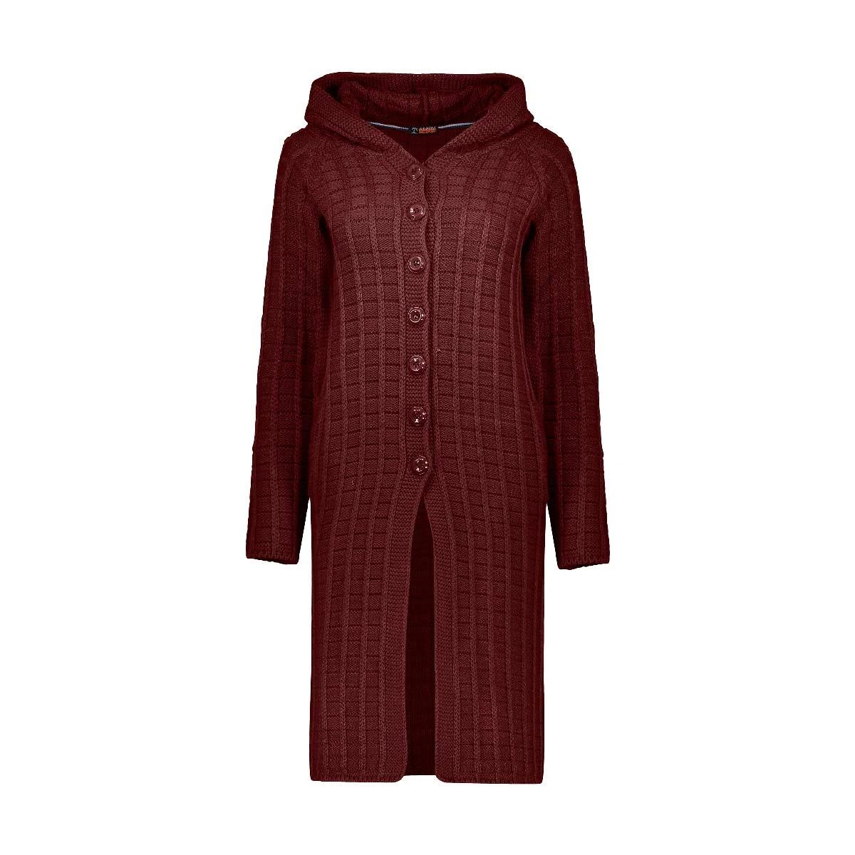 مانتو بافت کلاهدار زنانه تولید پاتن جامه می باشد - جنس پلی استر / اکریلیک - 7 دکمه / آستین بلند- قد 