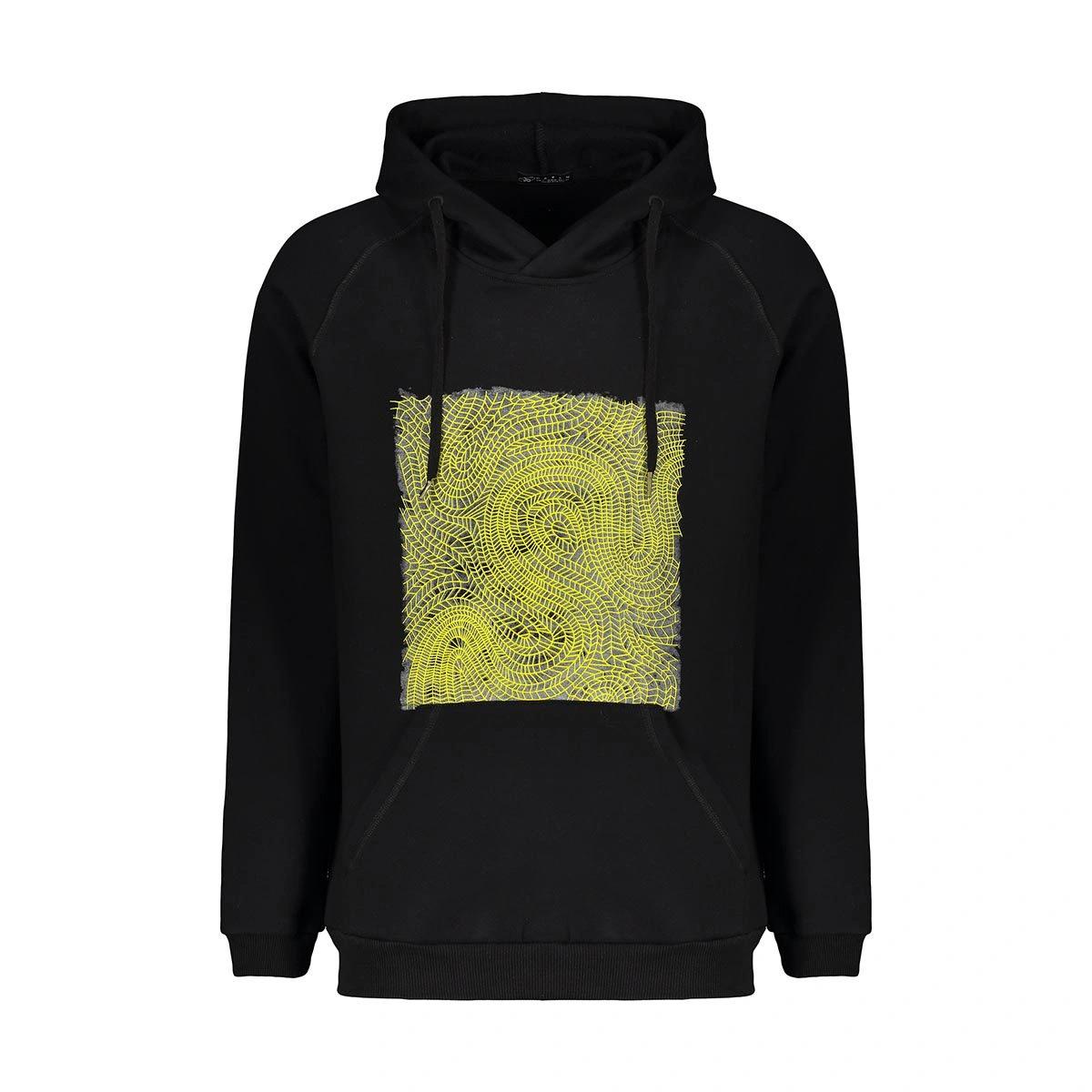 هودی مردانه کلاهدار آستین بلند پارچه گلکسی چاپدار مشکی رنگ مناسب فصل سرما ساخت ایران تولید پاتن جامه