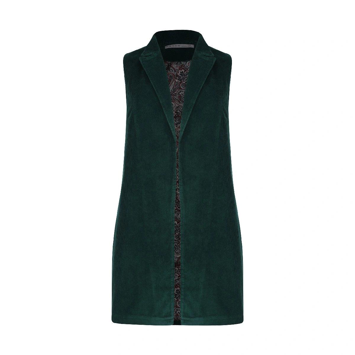 سارافون زنانه - مخمل - یقه انگلیسی - رنگ سبز - بدون آستین - چاکدار - ساخت ایران - تولید ( برند ) پات