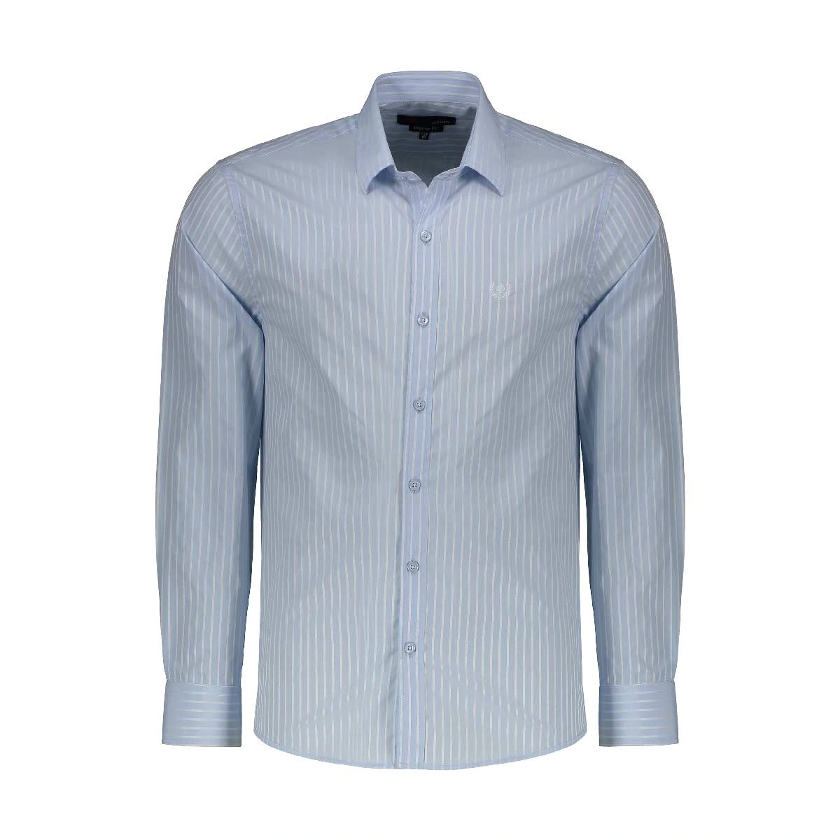 پیراهن آستین بلند مردانه تولید شرکت پاتن جامه. جنس پارچه تترون - 35 درصد پنبه - 65 درصد پلی استر. تک