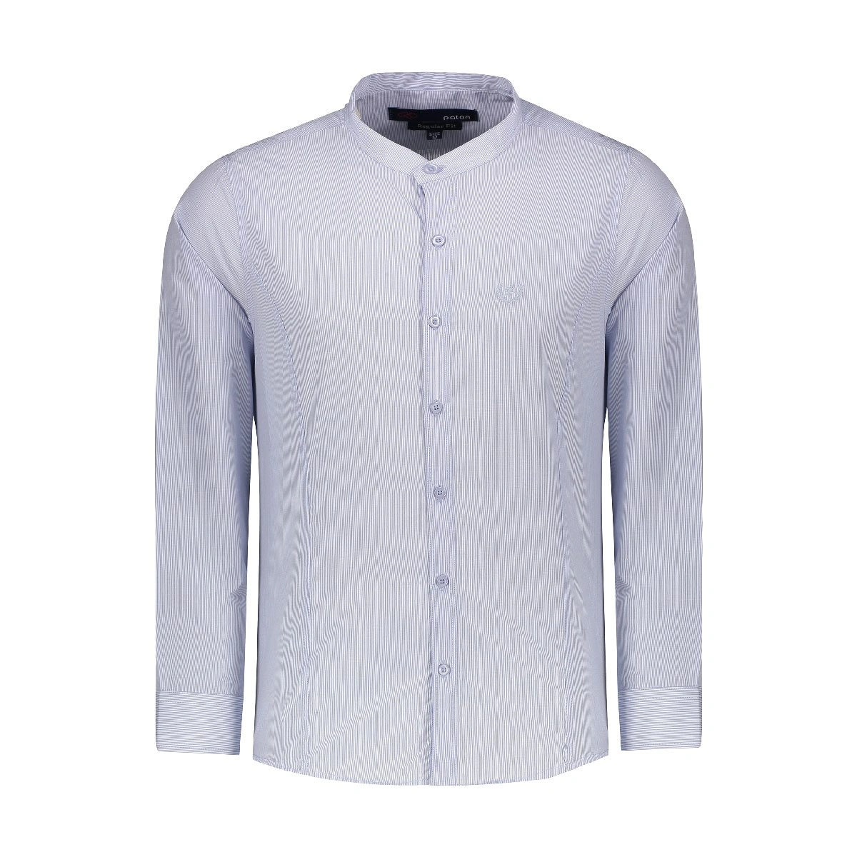 پیراهن آستین بلند مردانه رگولار تولید شرکت پاتن جامه می باشد. بدون جیب و پارچه طرح دار. جنس پارچه تت