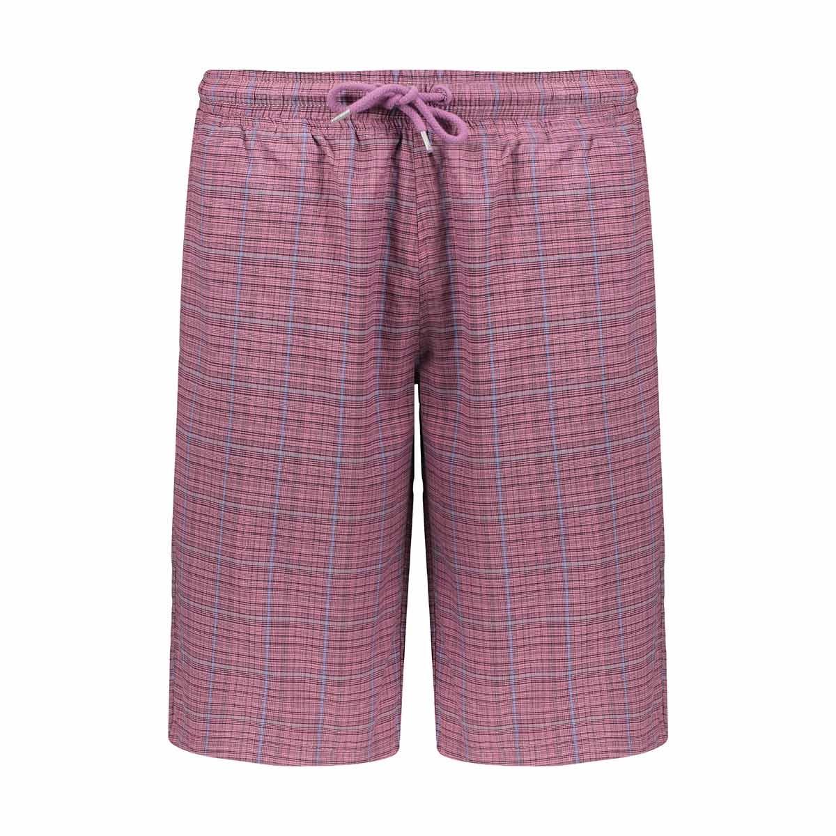 شلوارک کمر کش مردانه تولید پاتن جامه می باشد - فاق متوسط - به رنگ صورتی - پارچه چهار خانه - مناسب بر