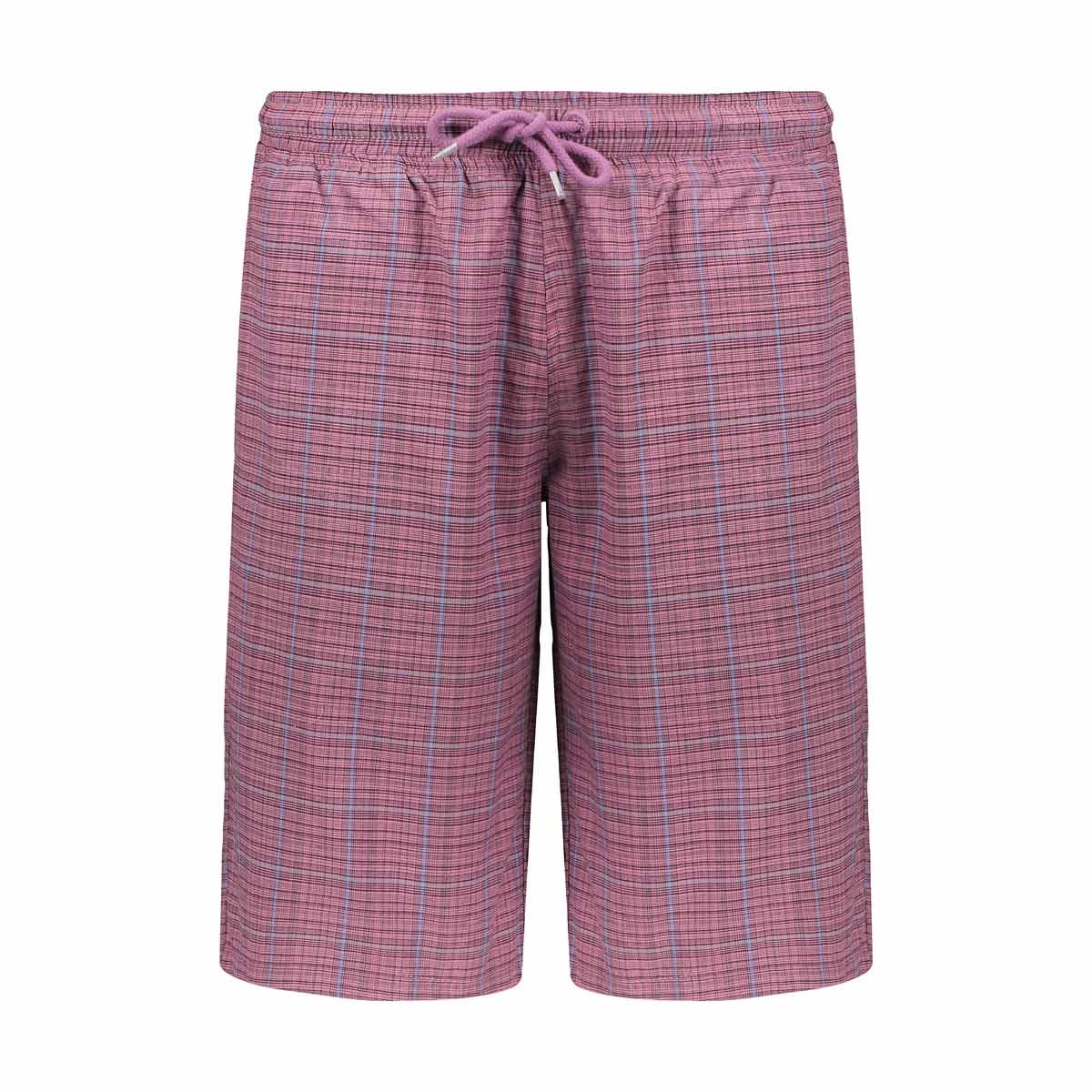 شلوارک کمر کش مردانه تولید پاتن جامه می باشد - فاق متوسط - به رنگ صورتی - پارچه چهار خانه - مناسب بر