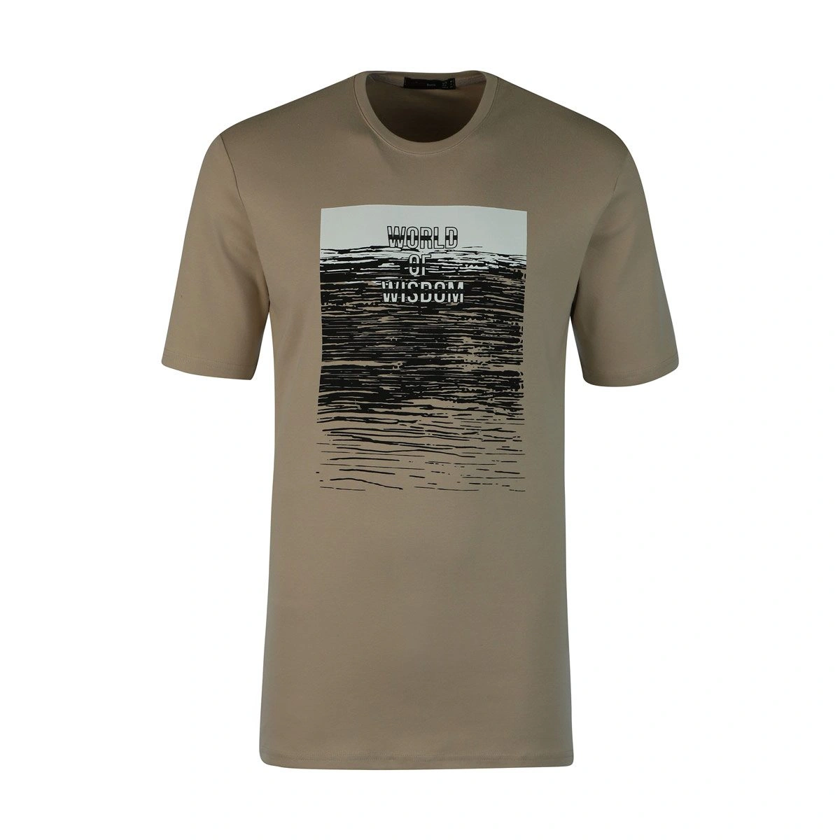 تیشرت آستین کوتاه مردانه - لانگ - جلو چاپ دار - یقه گرد - به رنگ کرم - تولید پاتن جامه میباشد - مناس