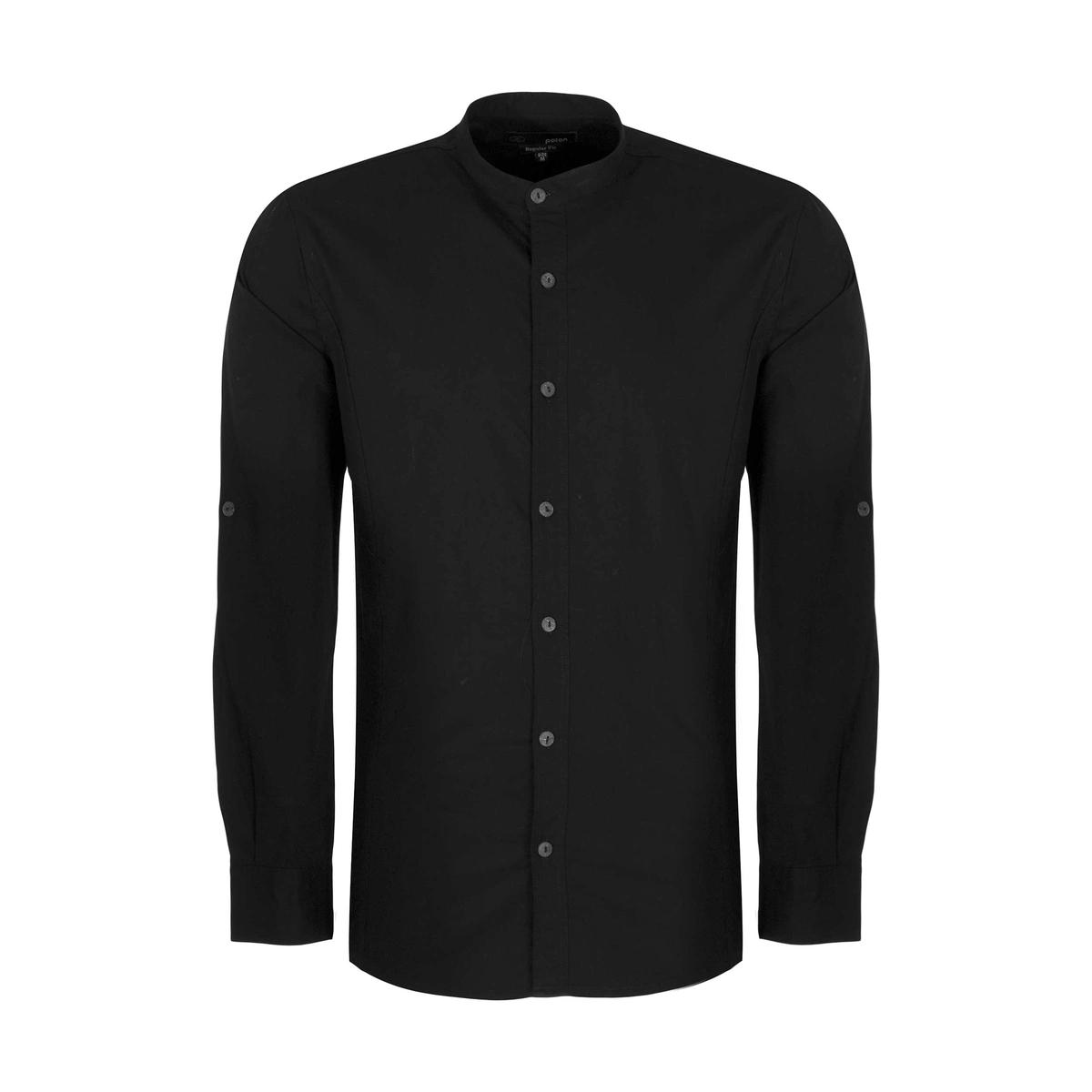 پیراهن آستین بلند مردانه پارچه ساده رنگ مشکی , 97 درصد پنبه و 3 درصد لاکرا / مناسب برای تمامی فصول م