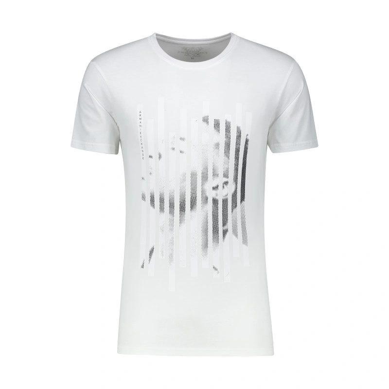 تیشرت آستین کوتاه مردانه ، یقه گرد ، چاپ دار ، استایل معمولی ، جنس نخی ، قد تا روی باسن ، تولید پاتن