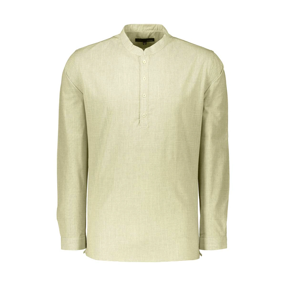 پیراهن آستین بلند مردانه یقه فرنچ طرح چهار خانه ریز رنگ شیری. 