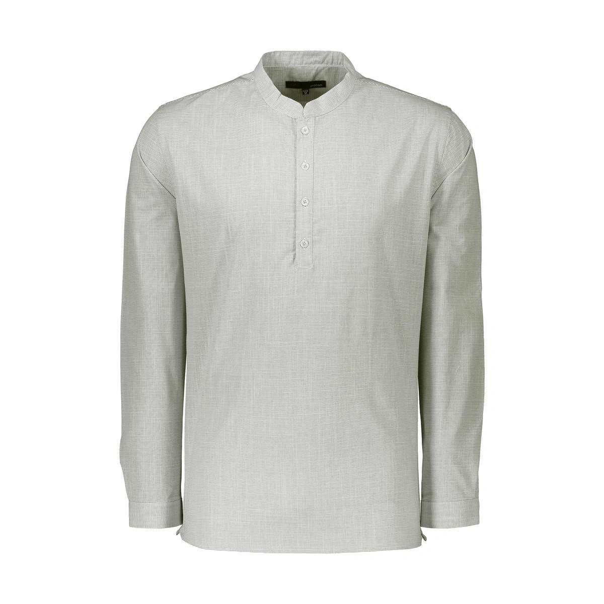 پیراهن آستین بلند مردانه یقه فرنچ طرح چهار خانه ریز رنگ طوسی.