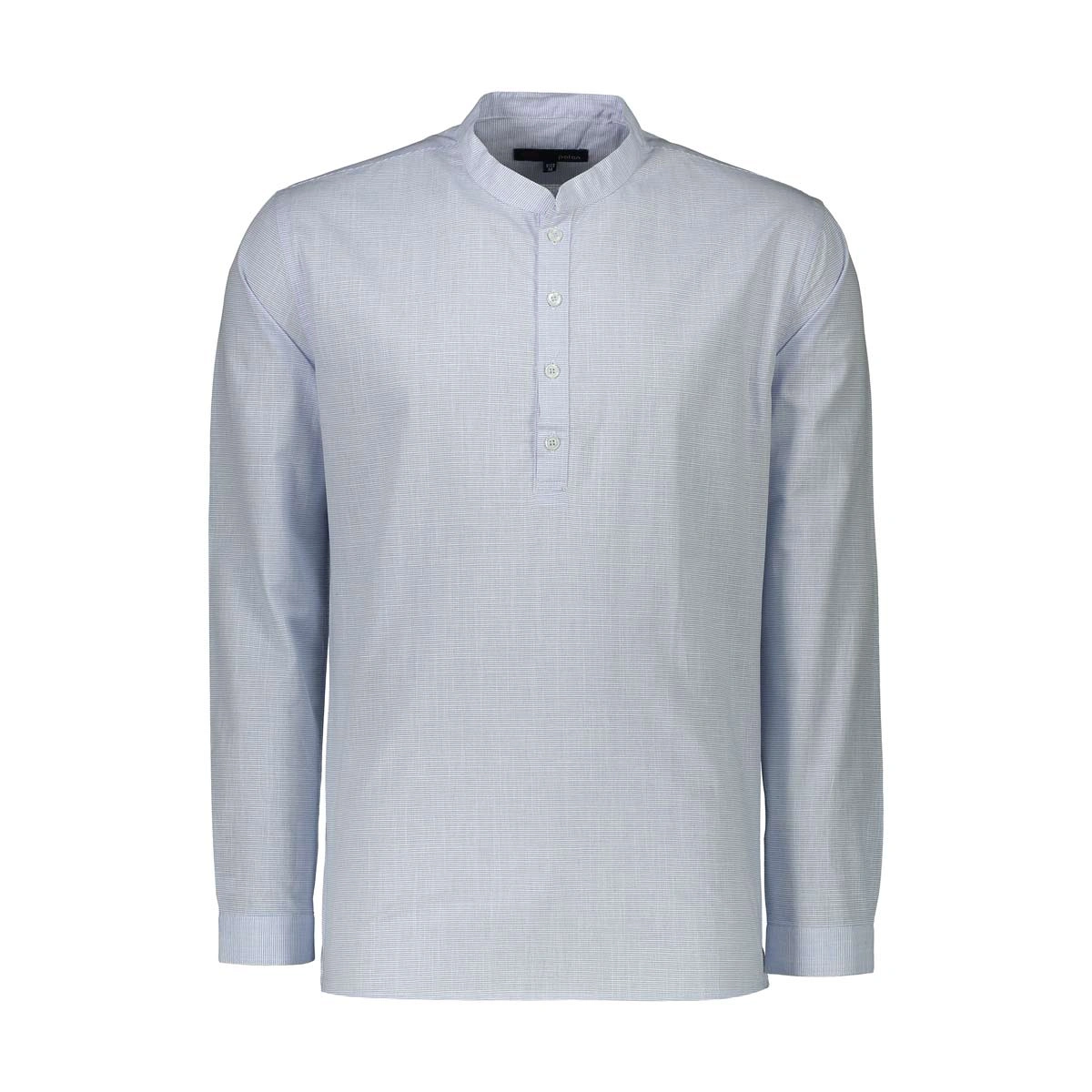 پیراهن آستین بلند مردانه یقه فرنچ طرح چهار خانه ریز رنگ آبی روشن از برند پاتن جامه