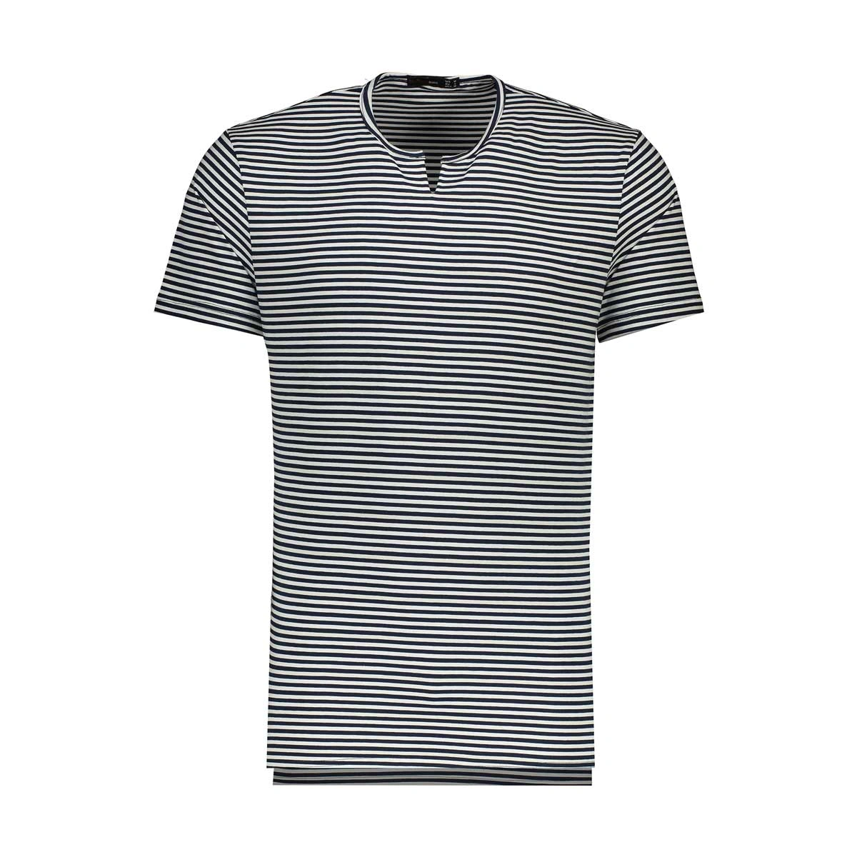 تیشرت یقه گرد رینگر آستین کوتاه مردانه - پارچه راه راه - جنس 3% لاکرا 57% پنبه - تولید کارخانه پاتن 