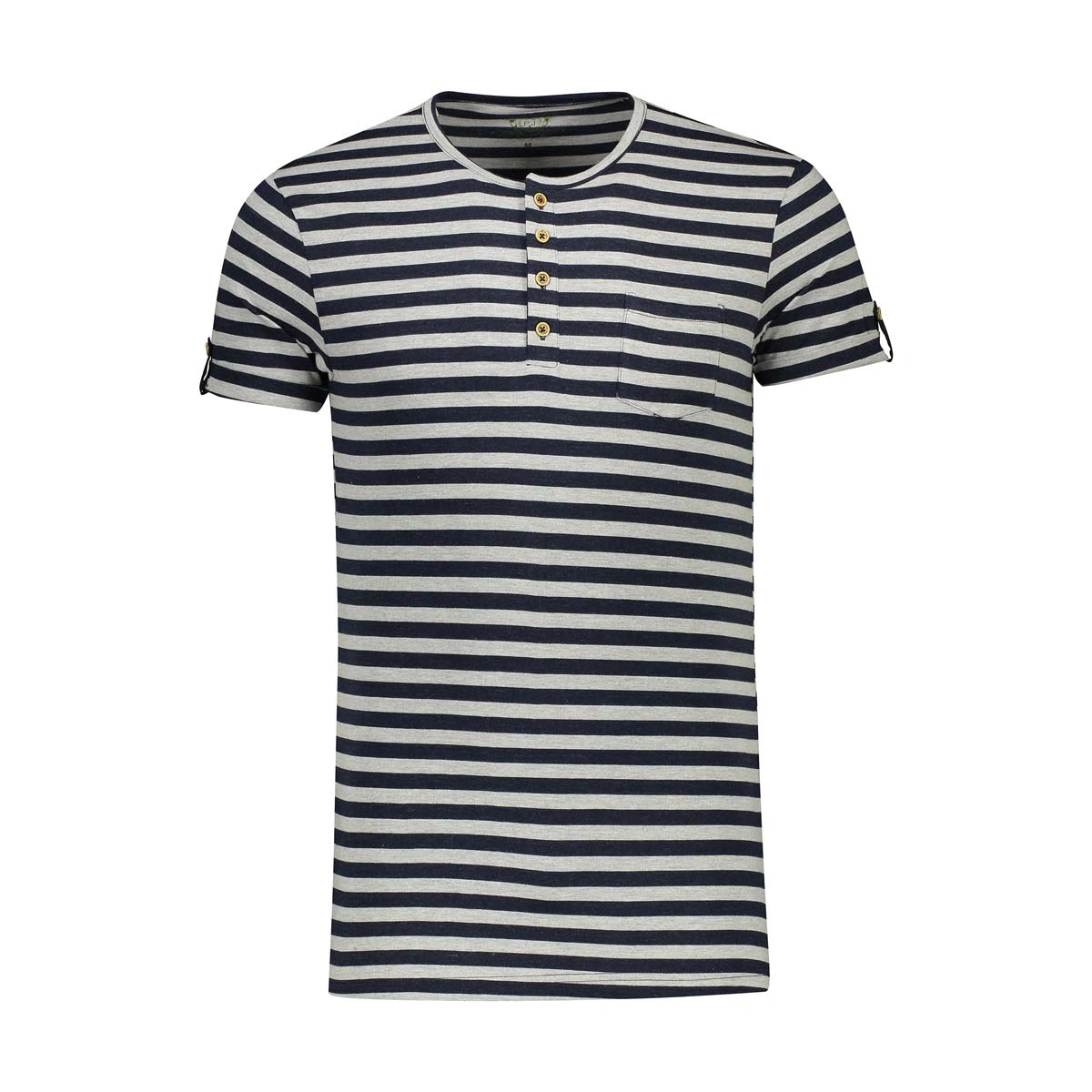 تیشرت آستین کوتاه مردانه - بافت پارچه : رینگر ( راه راه ) - یقه گرد - سه دکمه - جنس : صد در صد پنبه 