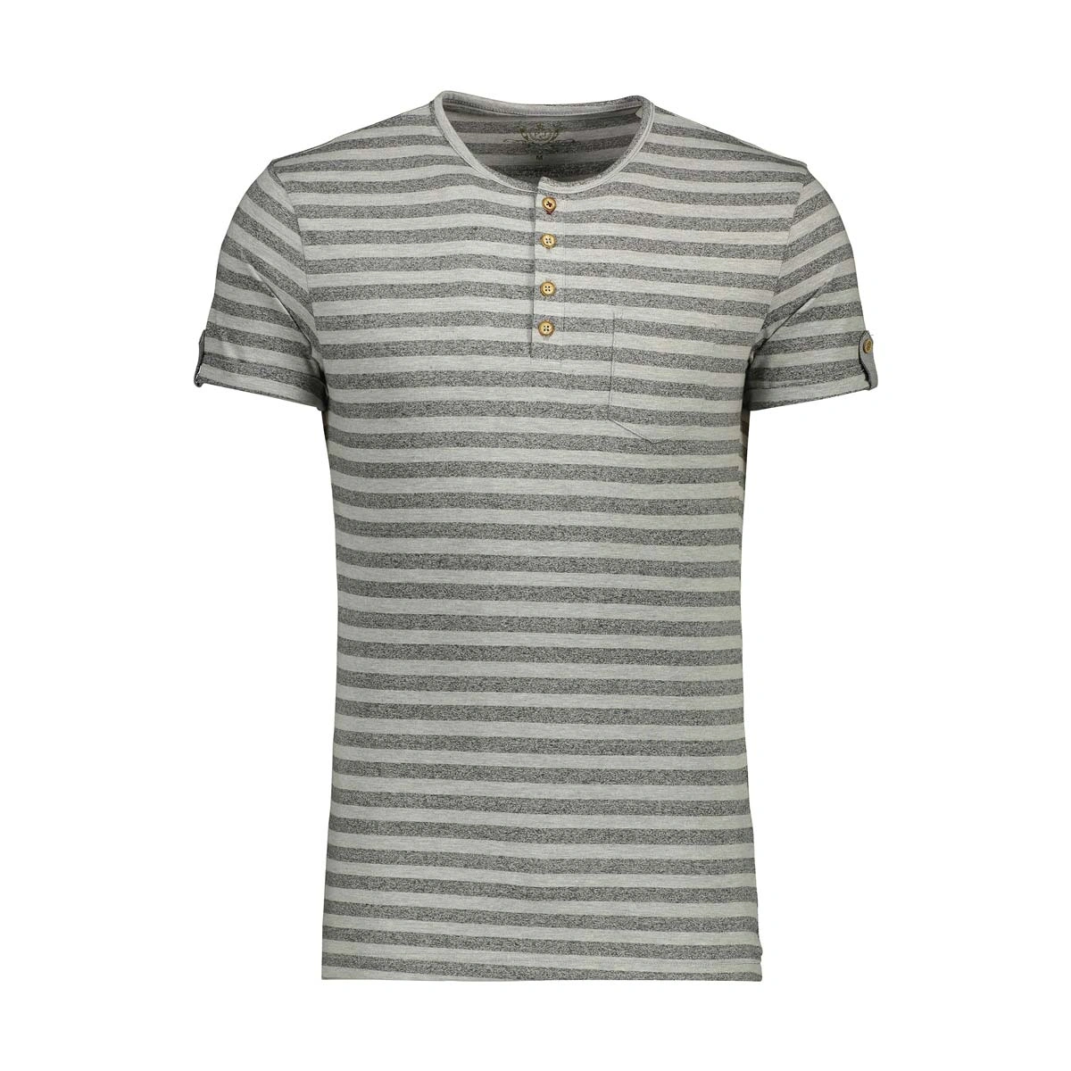 تیشرت آستین کوتاه مردانه - بافت پارچه : رینگر ( راه راه ) - یقه گرد - سه دکمه - جنس : صد در صد پنبه 