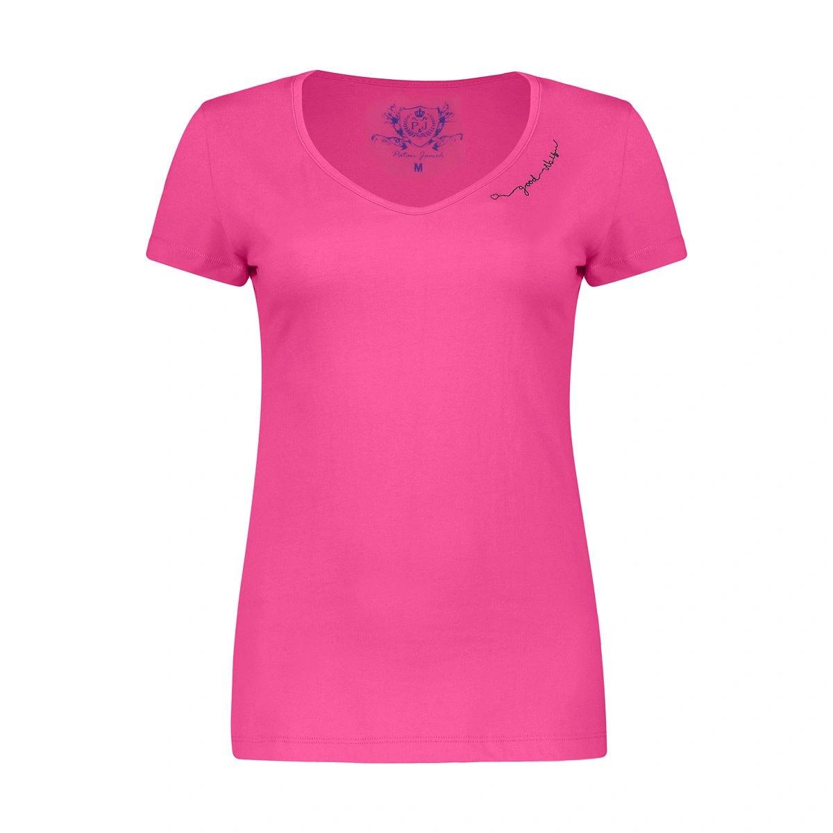 تیشرت آستین کوتاه زنانه تولید شرکت پاتن جامه- جنس : پنبه/پنبه - دارای گلدوزی کنار یقه روی سینه می با