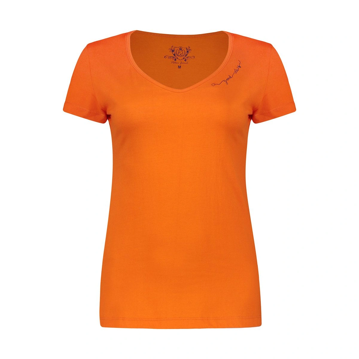 تیشرت آستین کوتاه زنانه تولید شرکت پاتن جامه- جنس : پنبه/پنبه - دارای گلدوزی کنار یقه روی سینه می با