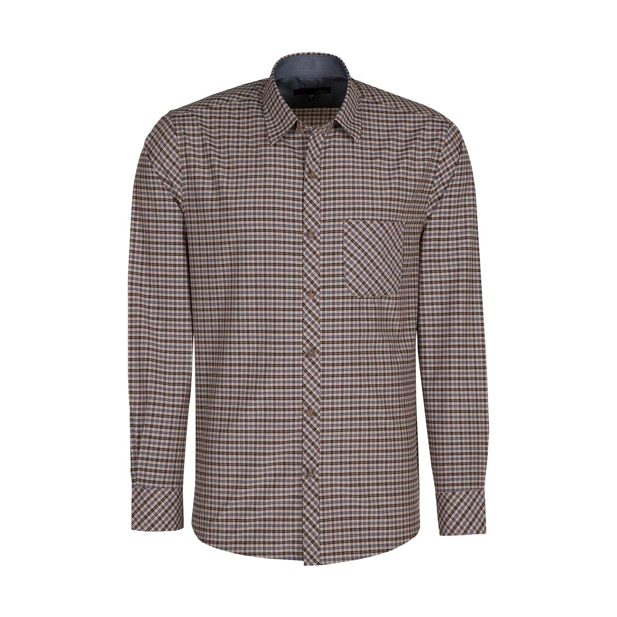 پیراهن آستین بلند مردانه تولید شرکت پاتن جامه - جنس پیراهن 65% پلی استر / 35%د پنبه -.طرح چهارخانه آ