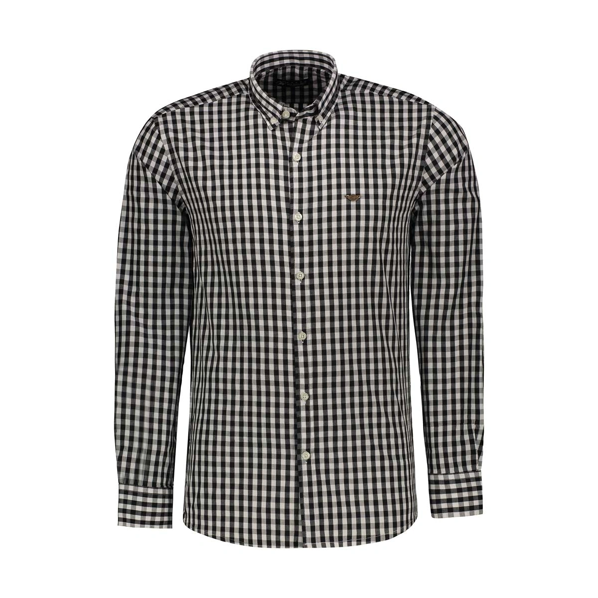 پیراهن آسیت بلند مردانه طرح چهارخانه ریز سفید مشکی از برند پاتن جامه. 