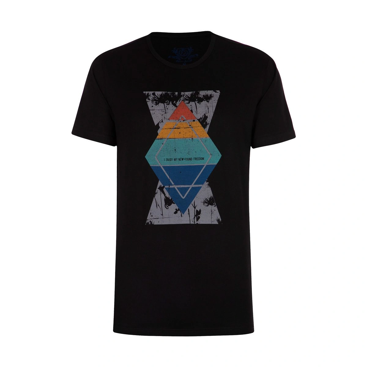 تیشرت آستین کوتاه چاپدار مشکی پاتن جامه. تی شرت یقه گرد آستین کوتاه.