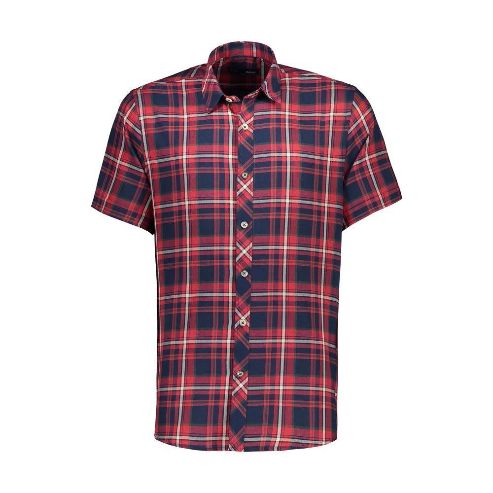 پیراهن آستین کوتاه مردانه مدل regular یقه برگردان طرح چهارخانه رنگ قرمز و سرمه ای. 