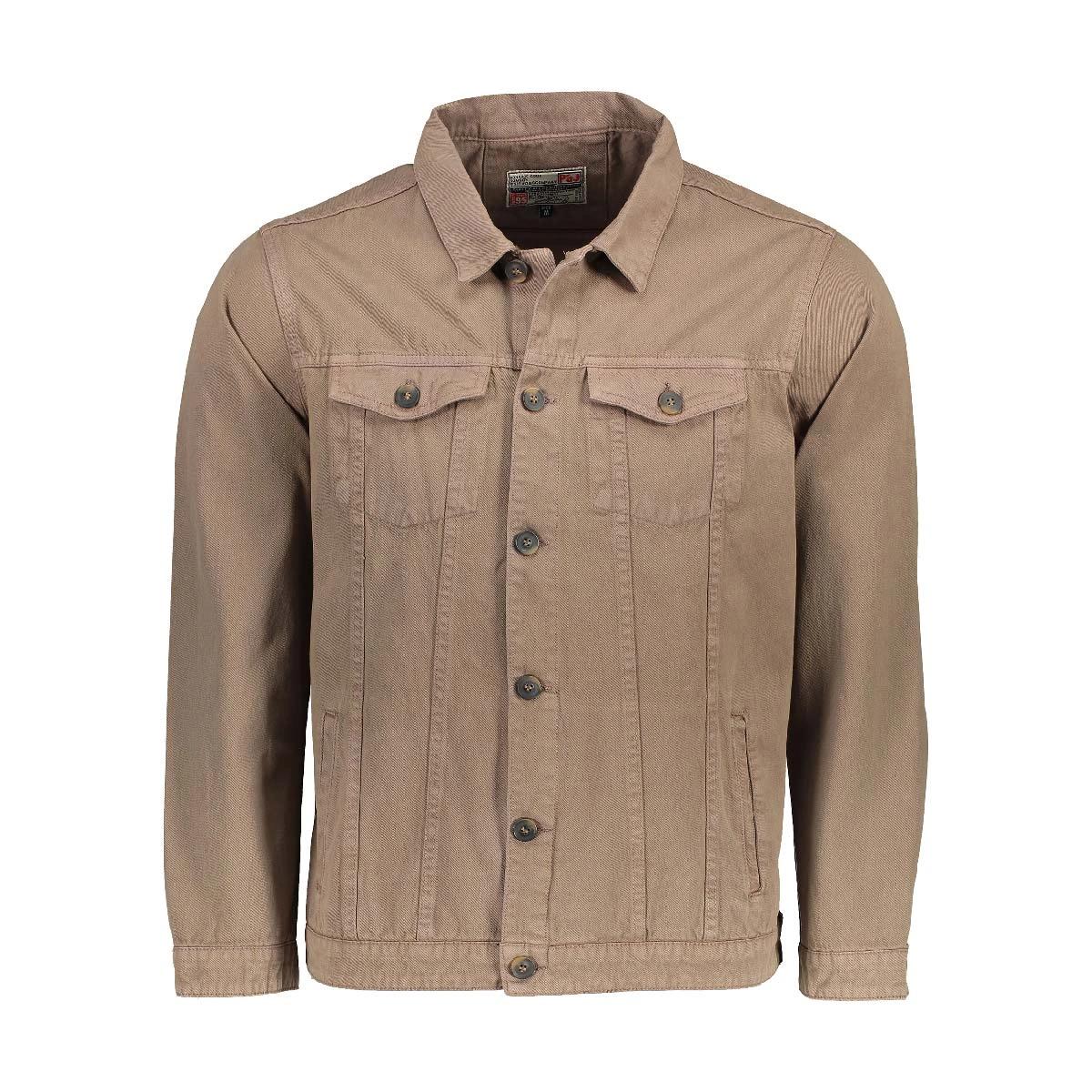 کت پاییزه مردانه قهوه ای روشن. کت صد در صد کتان بدون آستری دو جیب در دار روی سینه. 