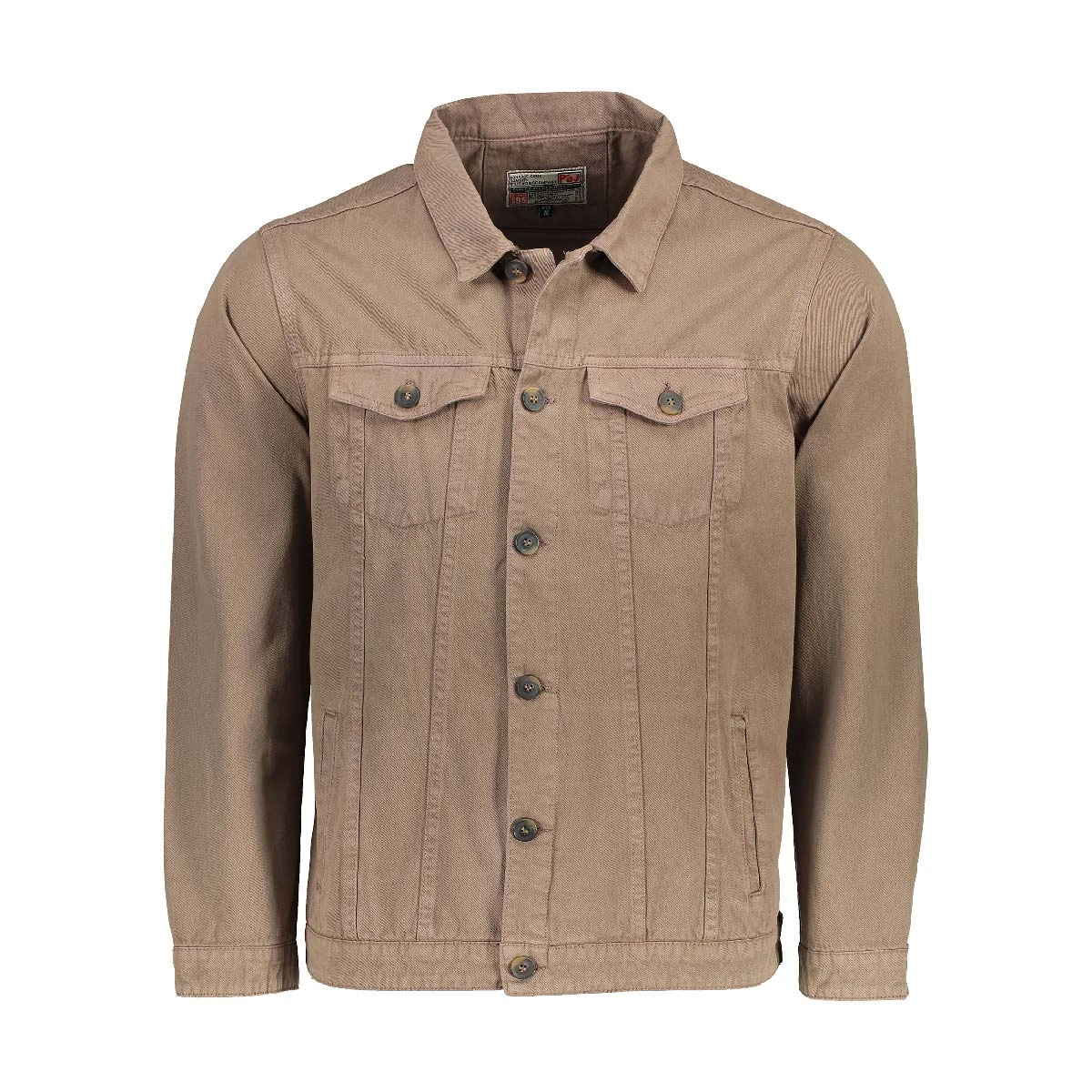 کت پاییزه مردانه قهوه ای روشن. کت صد در صد کتان بدون آستری دو جیب در دار روی سینه. 