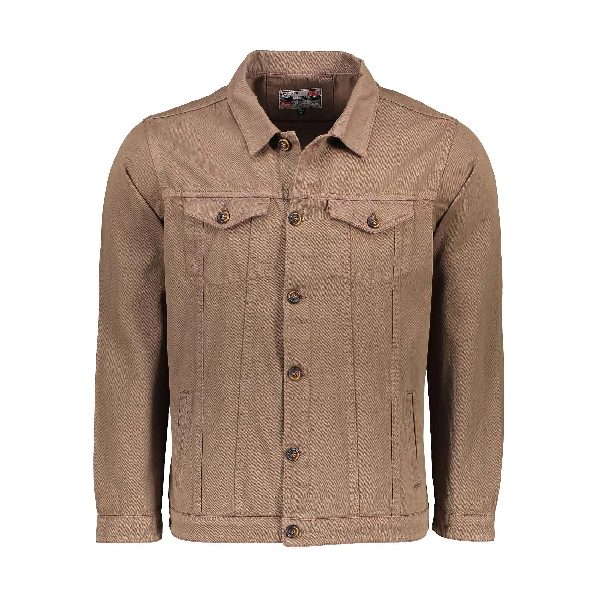 کت پاییزه مردانه رنگ قهوه ای. کت صد در صد کتان (پنبه) بدون آستری. قد تا روی کمر. دو جیب در دار روی س