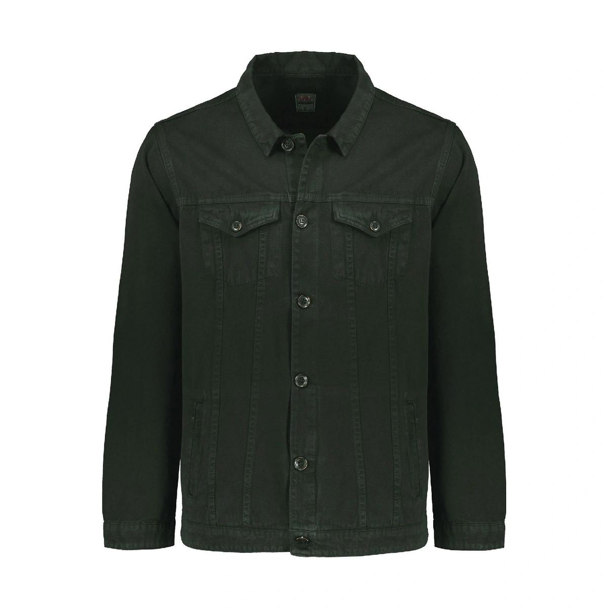 کت پاییزه مردانه رنگ سبز تیره . کت صد در صد کتان (پنبه) بدون آستری بدون کش. قد تا روی کمر. دو جیب در