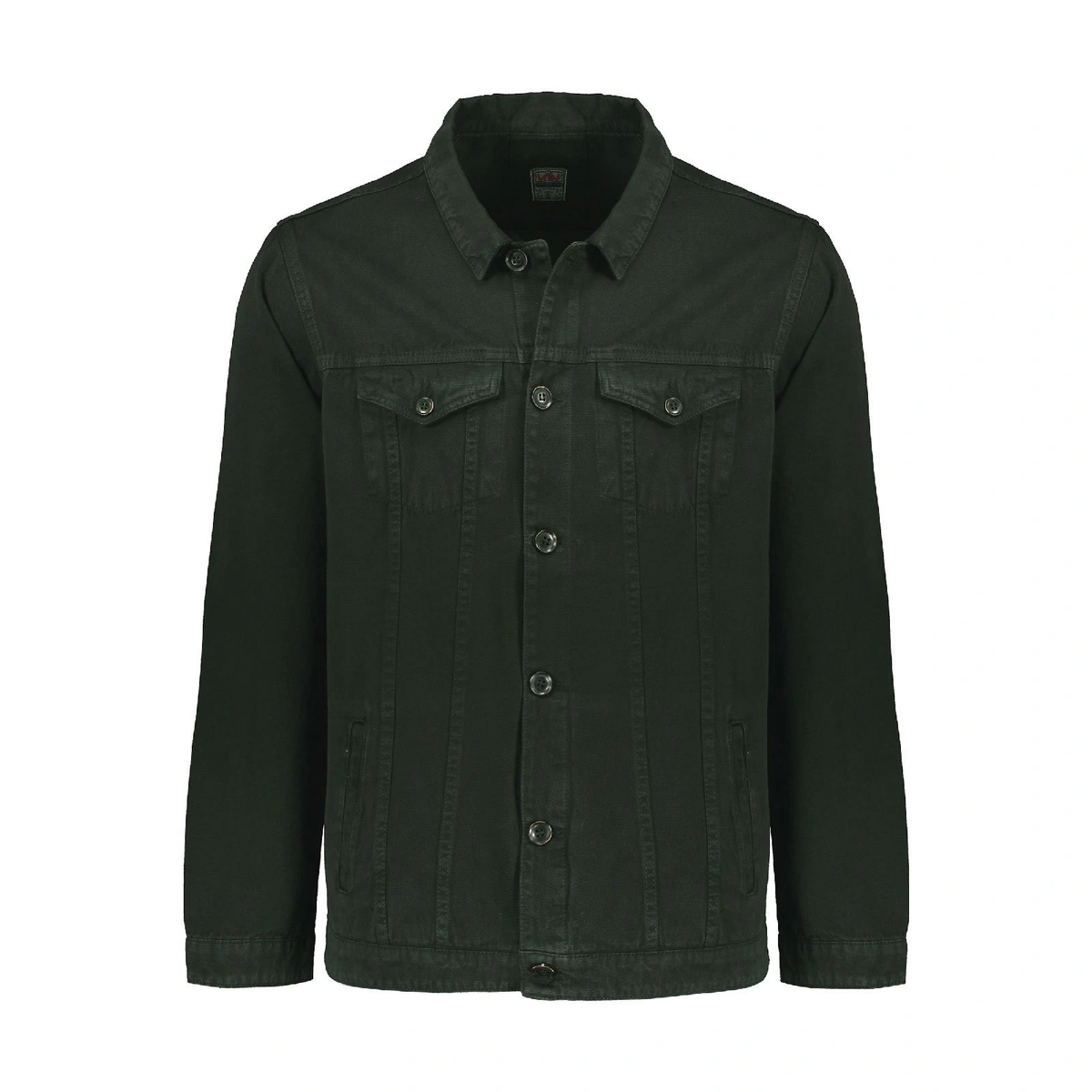 کت پاییزه مردانه رنگ سبز تیره . کت صد در صد کتان (پنبه) بدون آستری بدون کش. قد تا روی کمر. دو جیب در