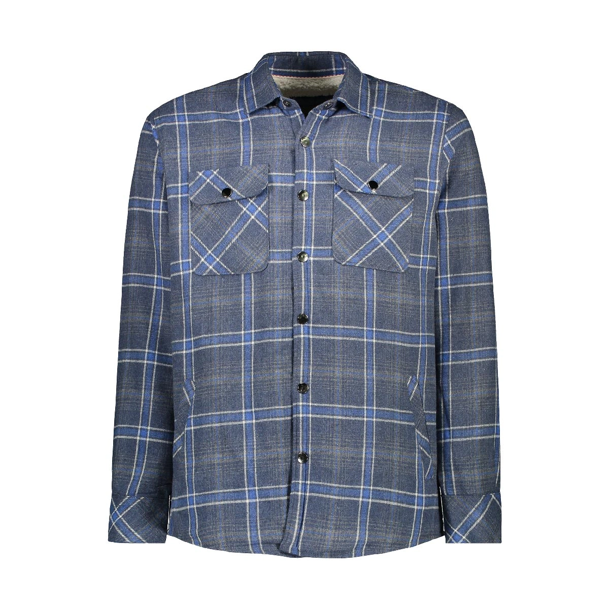 کاپشن پیراهنی پشمی ضخیم مردانه طرح چهارخانه آبی.