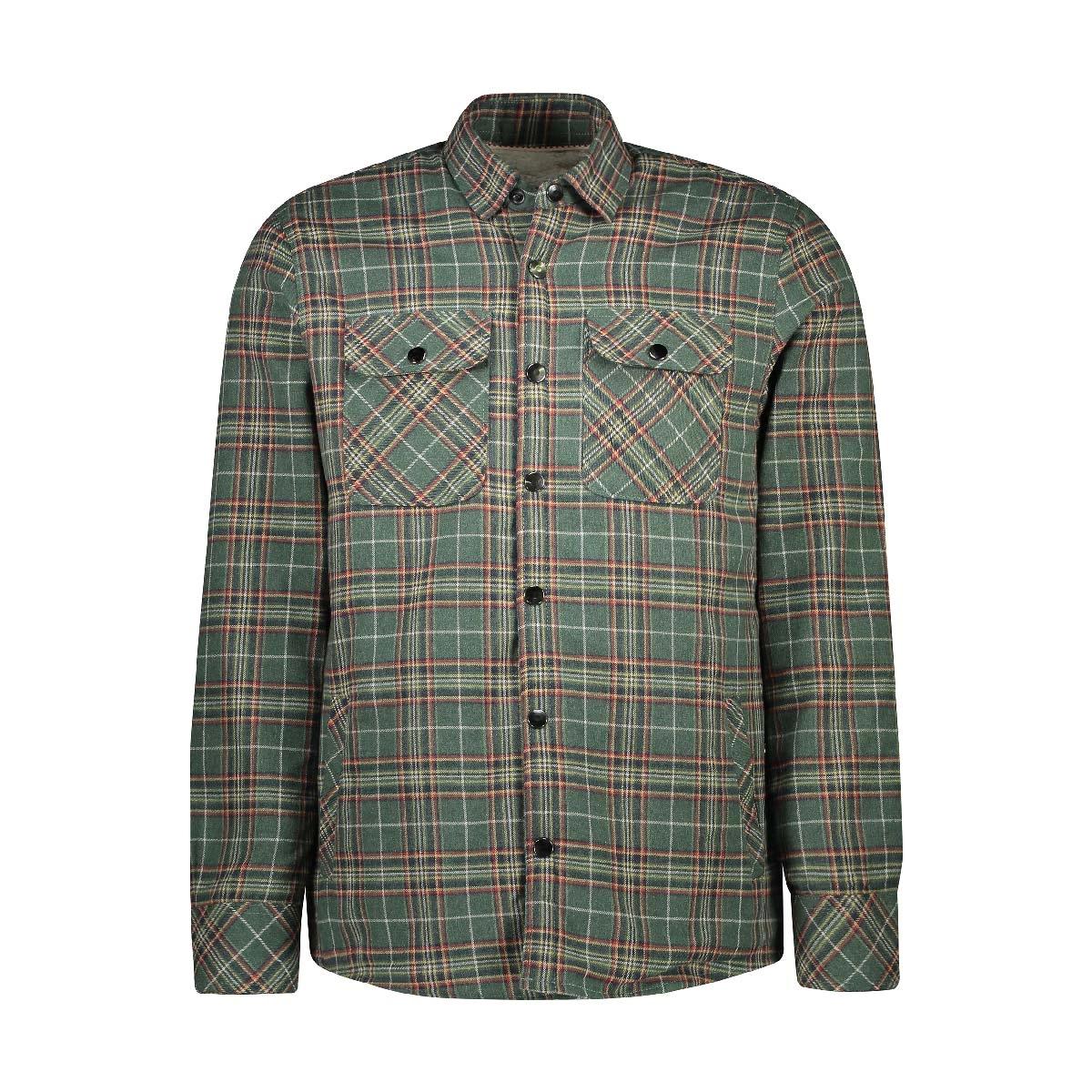 کاپشن پیراهنی پشمی ضخیم مردانه طرح چهارخانه  سبز و قرمز.