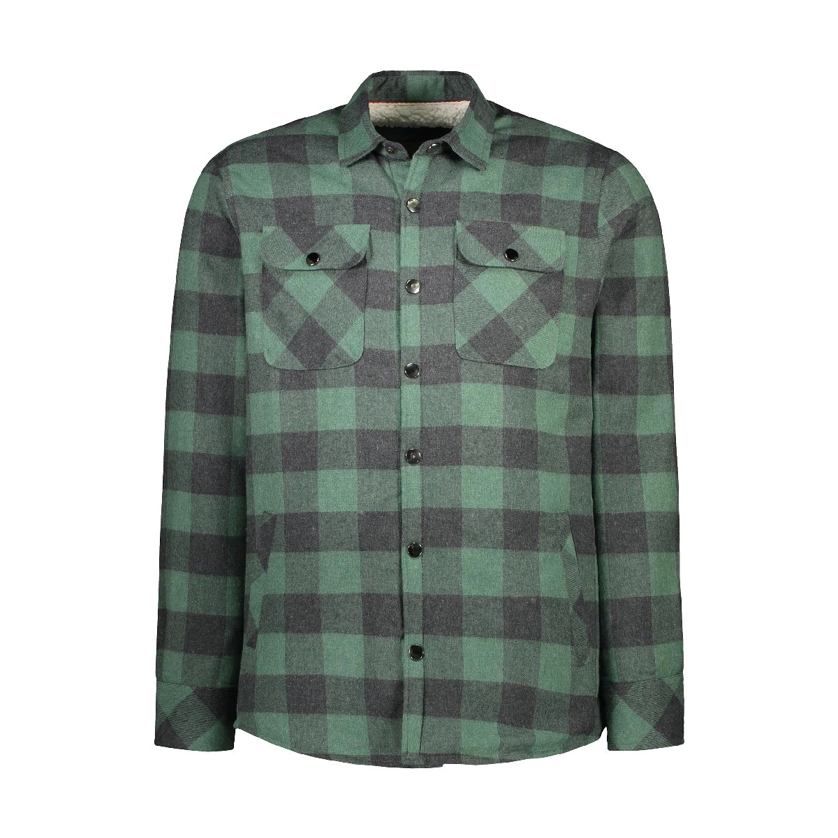 کاپشن پیراهنی پشمی ضخیم مردانه طرح چهارخانه سبز. 